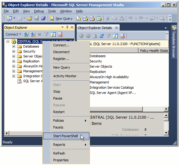 Starting PowerShell from the Object Explorer