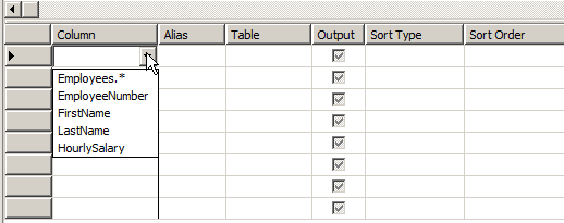 Column Selection in the Criteria Section