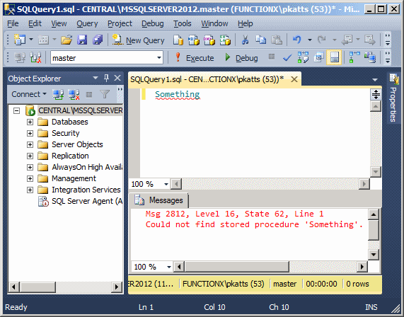 Microsoft SQL Server Management Studio: An error in the Query window