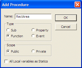 Add Procedure - Creating a Function