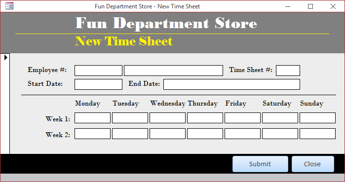 Fun Department Store - New Time Sheet