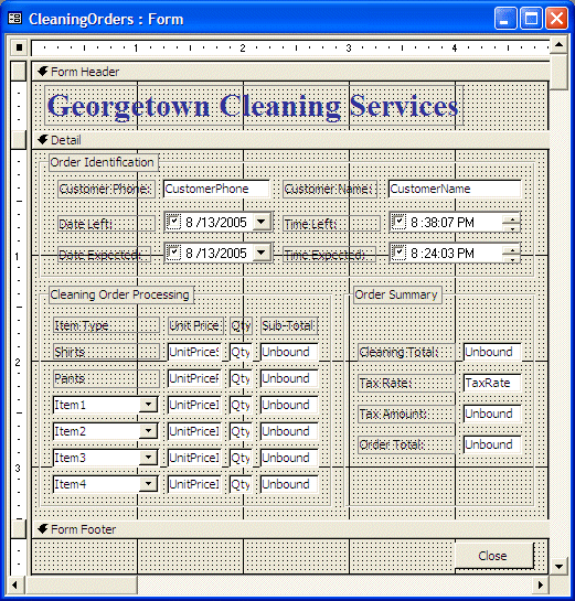 Cleaning Orders - Form Design