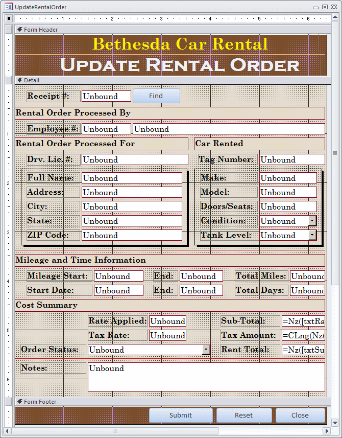 Bethesda Car Rental - Update Rental Order