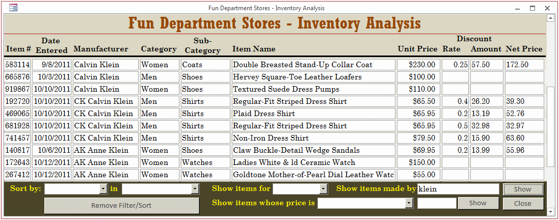 Store Items Inventory