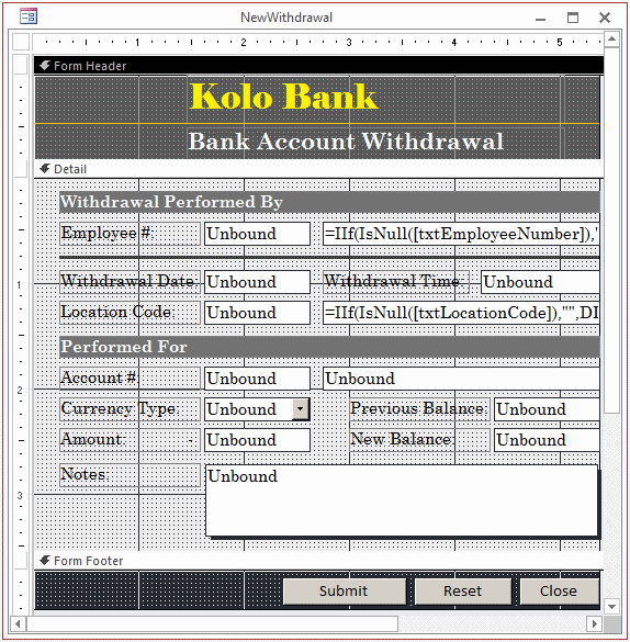 Ceil Inn - Bank Account New Withdrawal