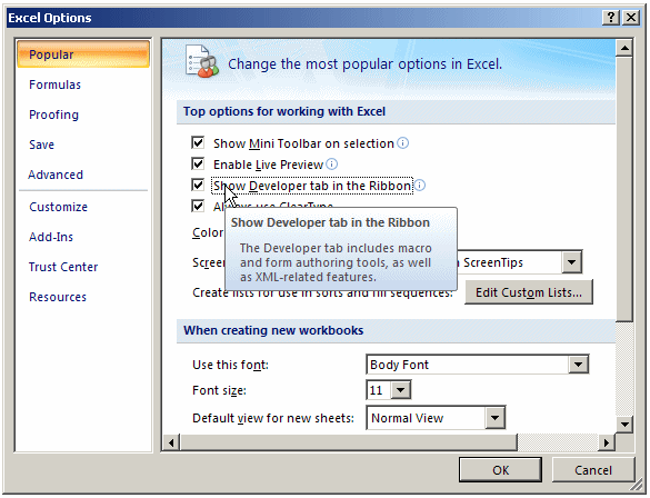 Excel Options