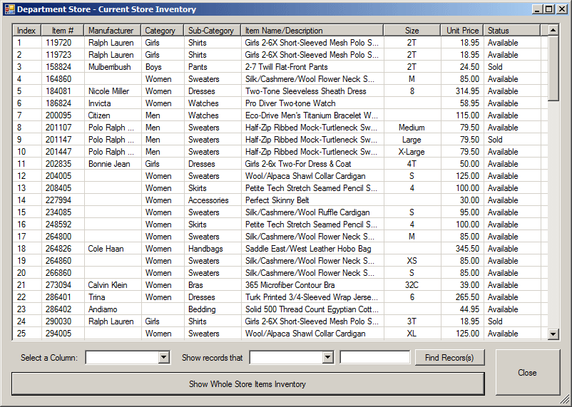 Microsoft Visual C# ADO.NET Programming: Using the Data Set of a Table ...