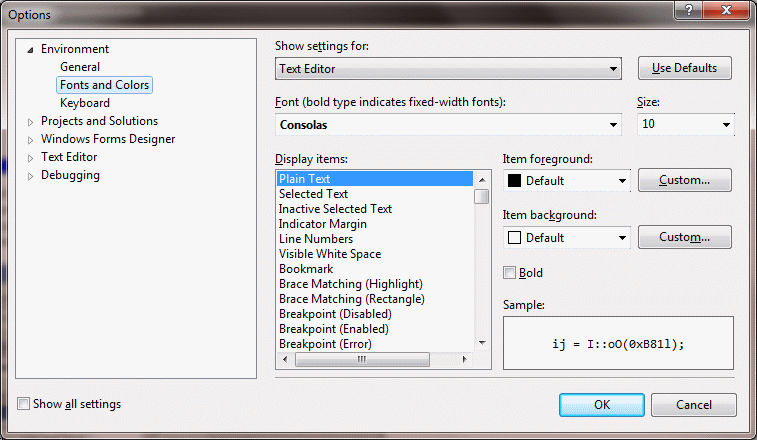 The Options Dialog Box