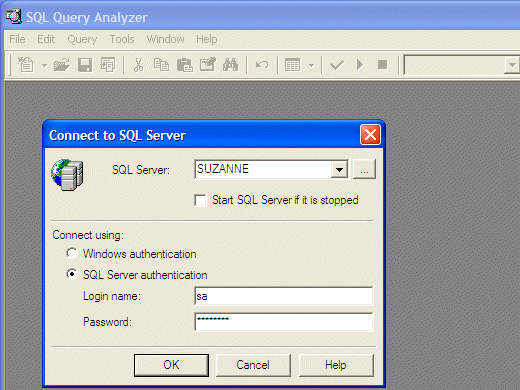 Connecting to SQL Query Analyzer