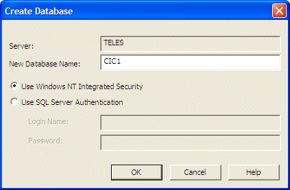 The Create Database dialog box