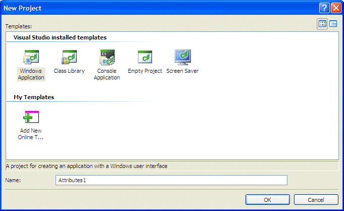 The New Project dialog box of Microsoft Visual C# 2005 Express Edition Beta