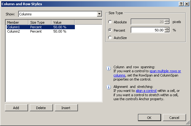 Column and Row Styles