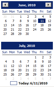 The Month Calendar control displaying two months